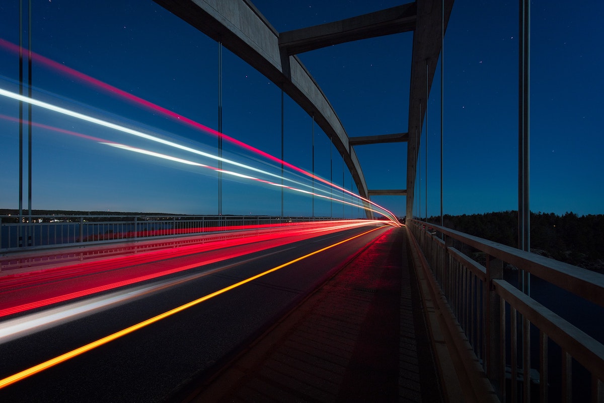 Light trails from cars at night